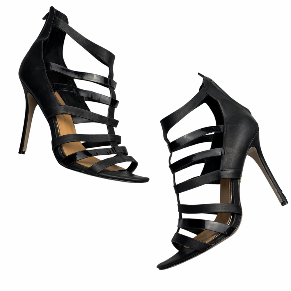 Badgley Mischka Black leather Strappy caged Heels size 6.5